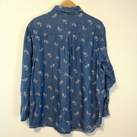 Vintage 90s Y2K Cherokee Floral Print Denim Button Down Top Size XXL - Picture 6 of 7
